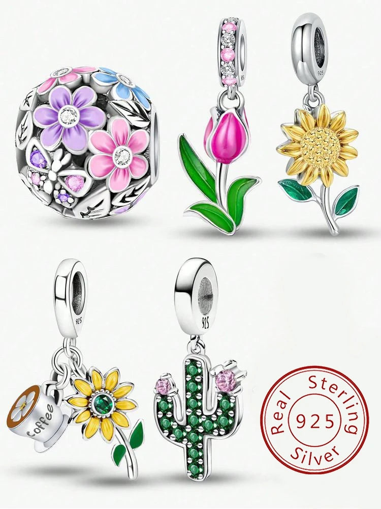 925 Sterling Silber Mode-Sonnenblumen-Charms, Pflanzenanhänger, DIY-Armband- und Halskettenherstellung, hochwertiges Schmuckgeschenk