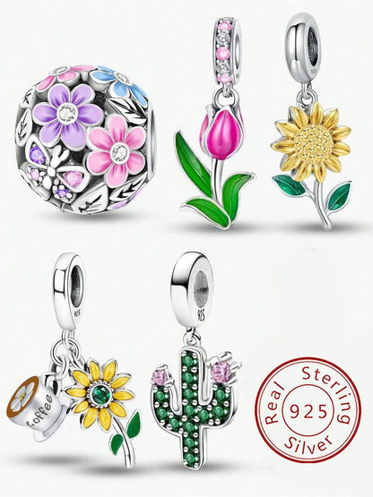 925 Sterling Silber Mode-Sonnenblumen-Charms, Pflanzenanhänger, DIY-Armband- und Halskettenherstellung, hochwertiges Schmuckgeschenk