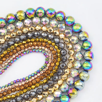 15'' Mehrfarbiger facettierter runder Hämatit-Naturstein 2/3/4/6/8/10 mm lose Perlen für DIY-Schmuckherstellung, Armband, Halskette, Earri