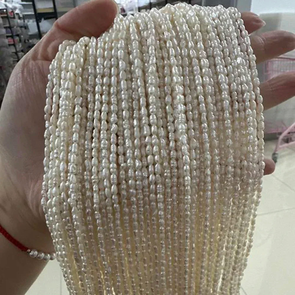 2,8-3,3 mm strahlende natürliche Süßwasserperle Reis funkelnde isolierte Perlen Schmuck machen DIY Halskette Armband Zubehör Hochzeit