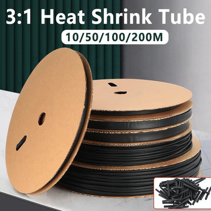 10/50/100 M 3:1 Schwarz Durchmesser Schrumpfschlauch Rohr Sleeving Wrap Draht Verkaufen DIY Stecker Reparatur