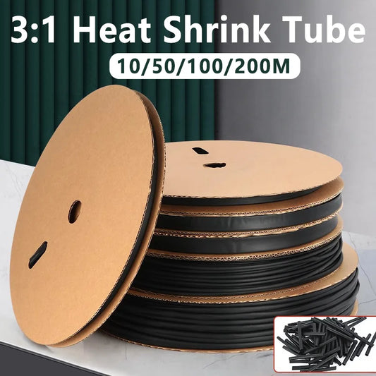 10/50/100 M 3:1 Schwarz Durchmesser Schrumpfschlauch Rohr Sleeving Wrap Draht Verkaufen DIY Stecker Reparatur