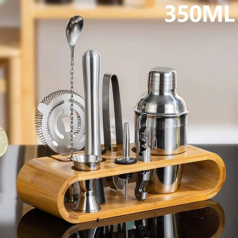 Mixology Barkeeper Kit 10-teiliges Bar-Werkzeugset mit Bambusständer Martini-Cocktail-Shaker-Set für ein perfektes Getränkemisch-Erlebnis
