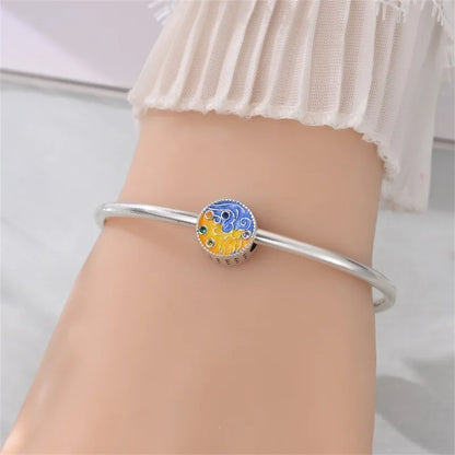 Bunte 925er-Sterlingsilber-Anhänger mit Sternenhimmel-Ölgemälde und leuchtenden Engeln, passend für Armbänder, schöne Schmuckgeschenke