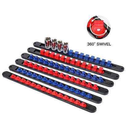 360 °   Drehbarer ABS-Sockel-Organizer, 1/4 Zoll, 3/8 Zoll, 1/2 Zoll, Premium-Qualität, Sockel-Clip-Schienenhalter, Steckdosen-Organizer, Werkzeuge, Blau und Rot