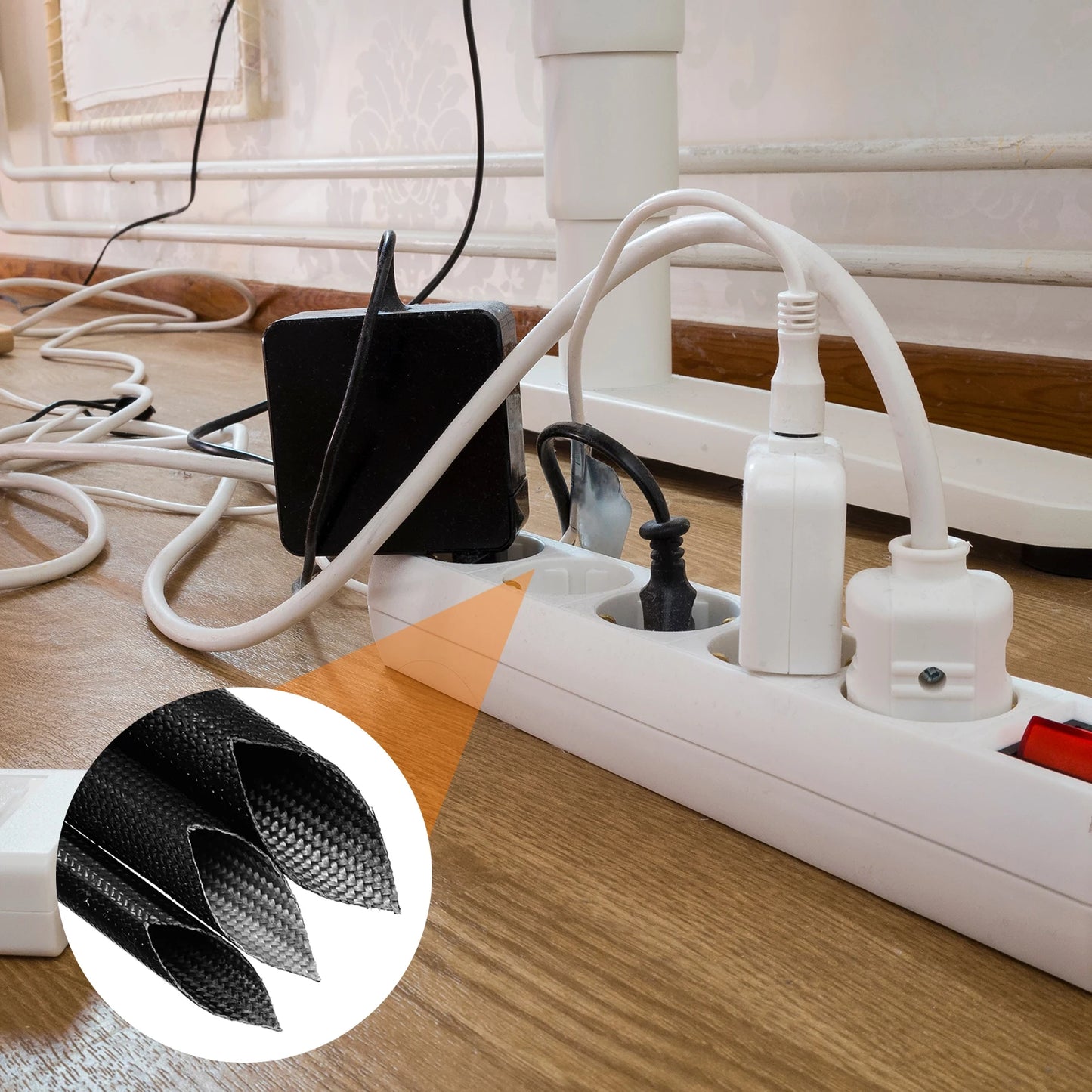 1/3 Meter geflochtene Kabelhülse, 12–25 mm ID, 200 °C, hitzebeständig, 1500 V, Glasfaser-Drahtisolierung, Kabelschutz, Organizer-Management