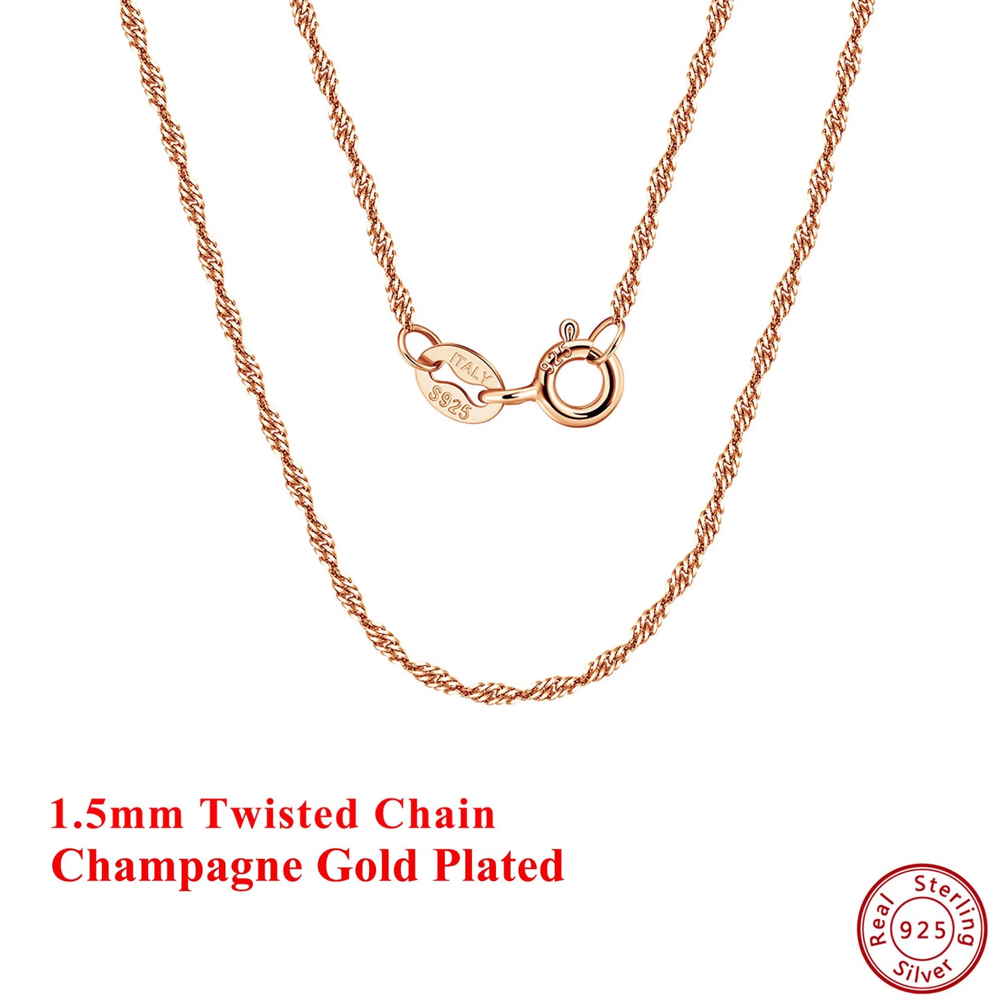 Effie Queen Charm S925 Silber 1,5 mm 14 Karat Gold Twisted Curb Rope Chain Choker Halskette Herren Damen Halskette Einfacher Schmuck SC02
