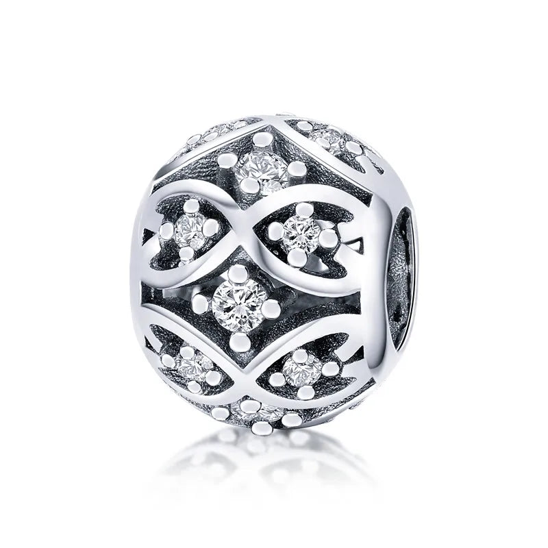 BAMOER Familien-Charm aus echtem 925er-Sterlingsilber mit blauen Kristallen, passend für Armbänder und Armreifen