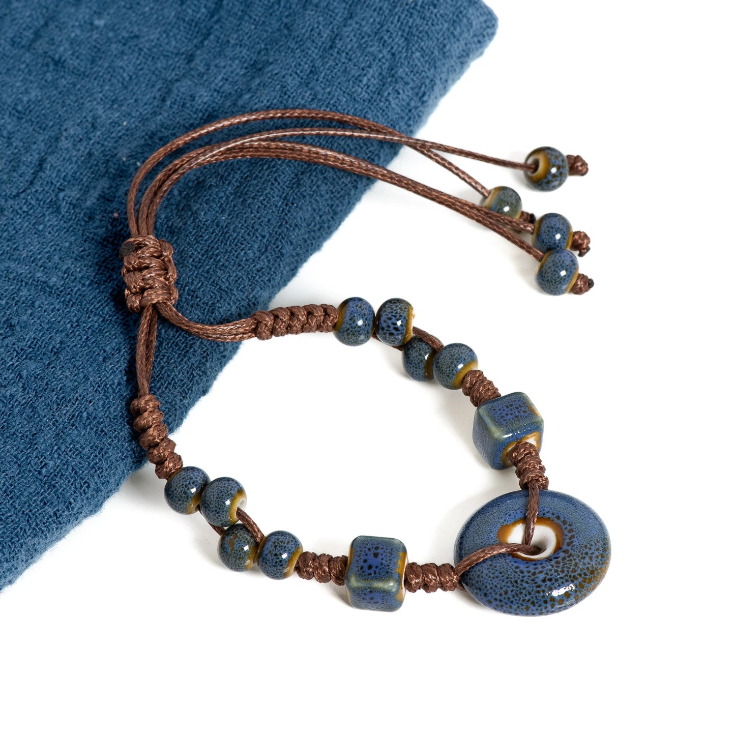 Handmade glazed ceramic bracelet with peace buckle, adjustable vintage boho jewelry – S02-013