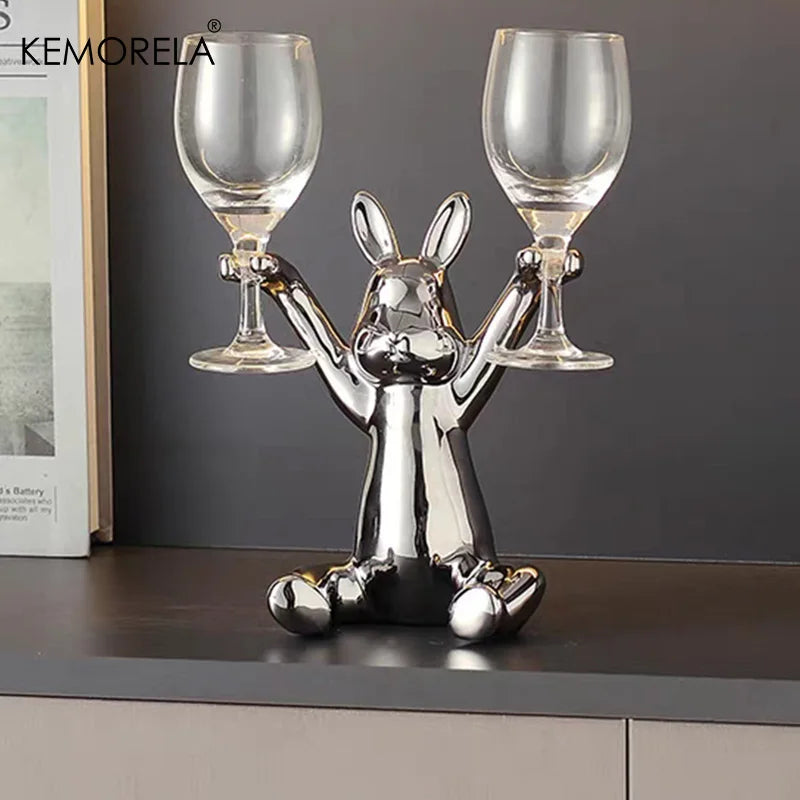 KEMORELA Hasen-Weinregal-Halter, 1 Stück, Champagner-Präsentationsständer, dekoratives Schreibtisch-Ornament für Zuhause, Weinschrank, Bar, Weinkeller