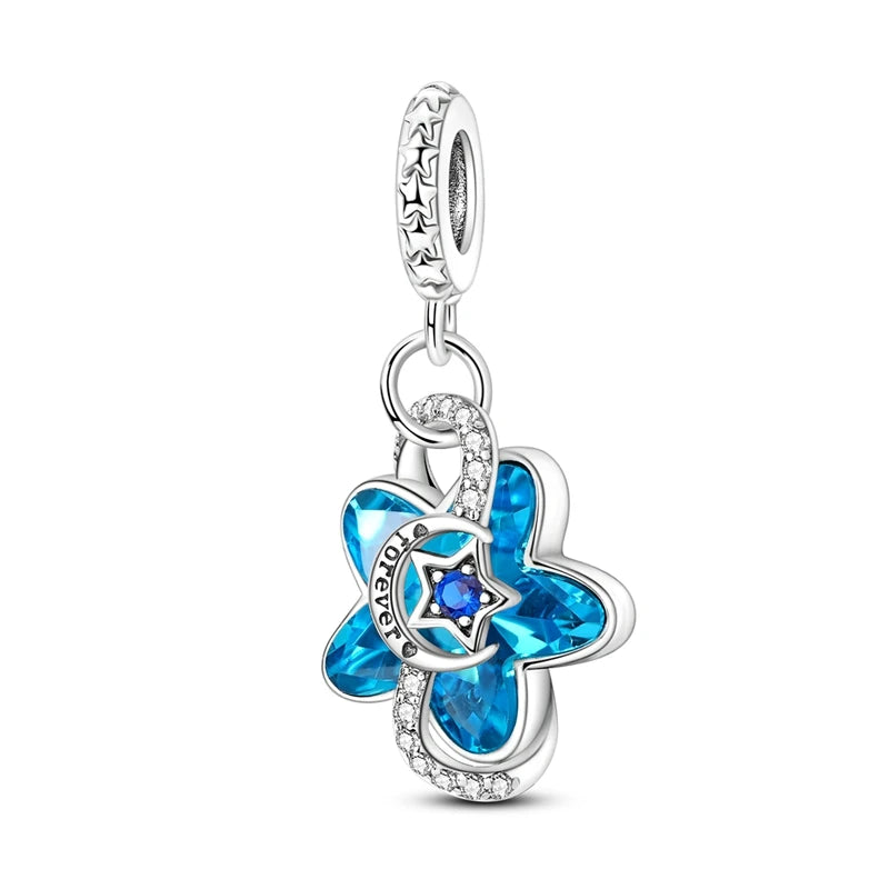 Blue Series Charm-Anhänger aus 925er-Sterlingsilber, Saphir, Baum des Lebens, Flasche, Elefant, Planet, Ozean, Herz, passend für DIY-Armbänder, Halsketten, Geschenke