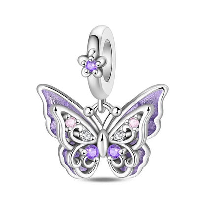 Lila Serie 925 Sterling Silber Traubenblüten Weinflasche Lebensbaum Tulpen Schnur-Dekoration Passend für DIY Armband Halskette Geschenk