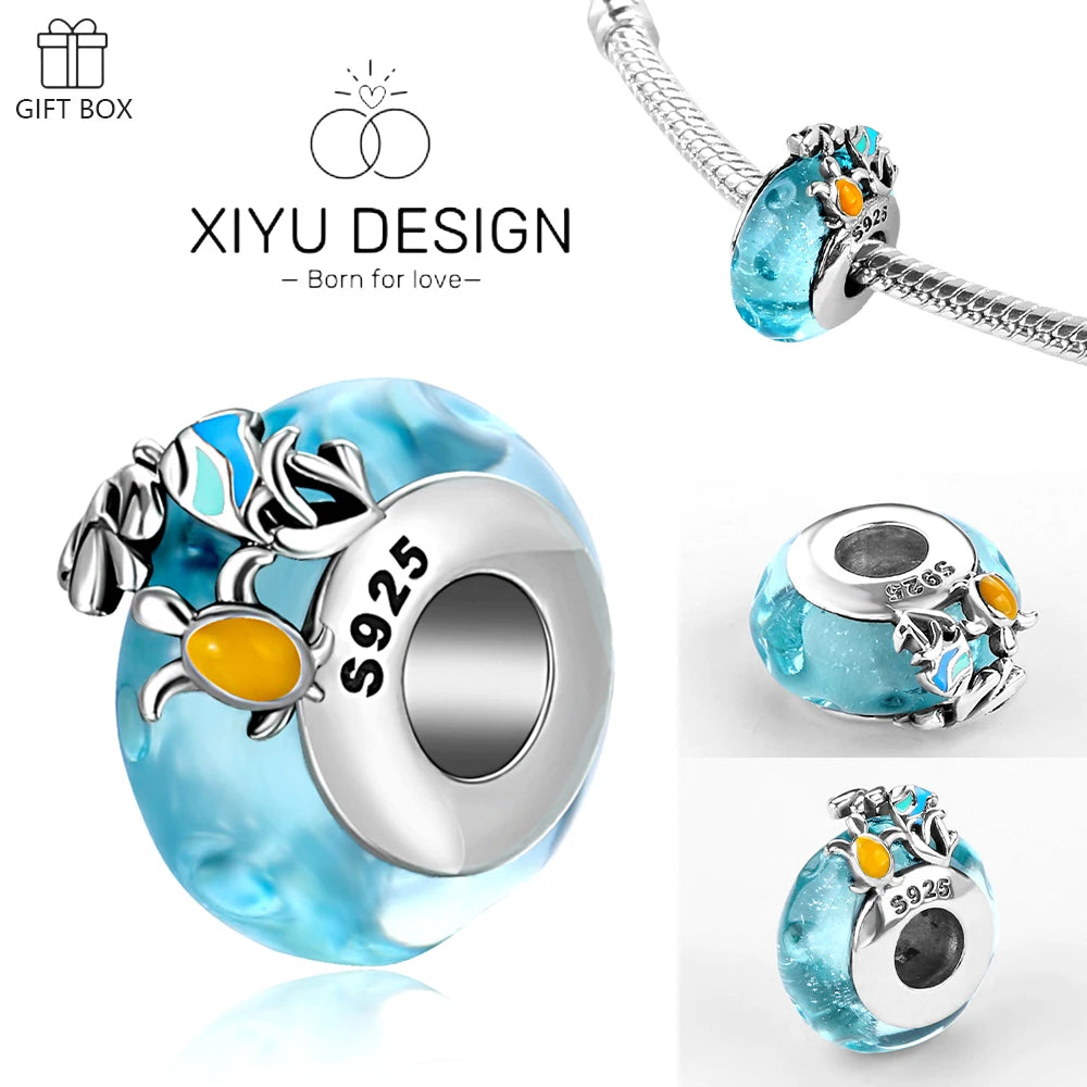 Charms-Anhänger aus 925er-Sterlingsilber mit blauen Ozean-Serie, passend für das DIY-Armband der Marke, Damenschmuck, Geschenke für Freundin