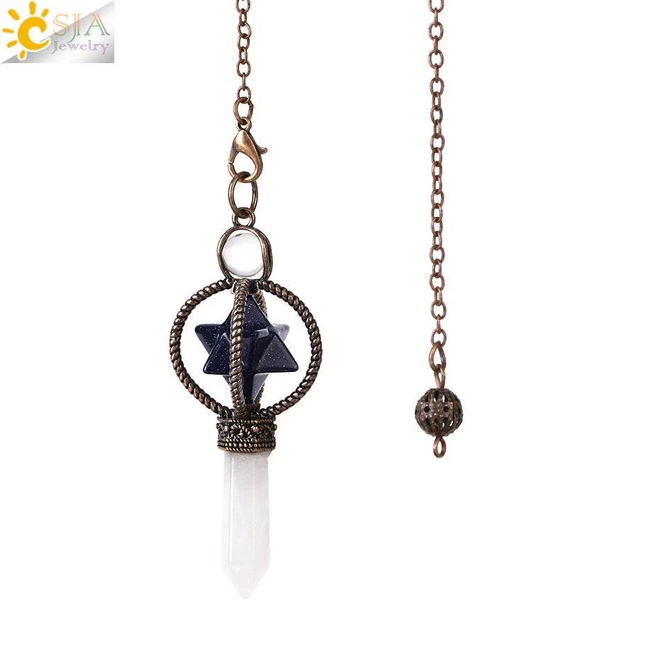 CSJA Esoterik Kristallpendel für Wünschelpen, Weissagung, Pendel, Merkaba, Naturstein-Anhänger, klarer Quarz, rote Bronze, G930