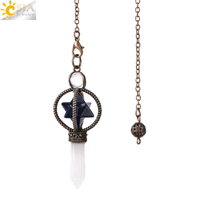 CSJA Esoterik Kristallpendel für Wünschelpen, Weissagung, Pendel, Merkaba, Naturstein-Anhänger, klarer Quarz, rote Bronze, G930