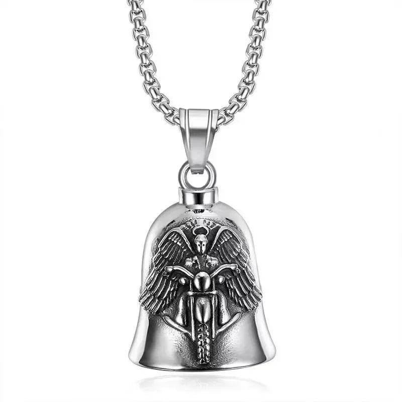 Vintage Christian Jesus Kreuz Glocke Anhänger Motorrad Glocke Halskette Punk Biker Religiöser Exorzist Glücksschmuck für Herren