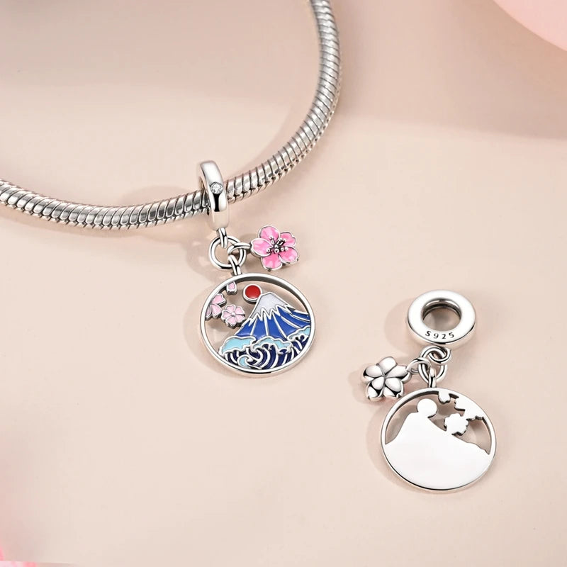 Original 925 Sterling Silber Charms Bead Japan Culture Series Sakura Anhänger passend für Original-Armband für Frauen DIY Schmuck Geschenk