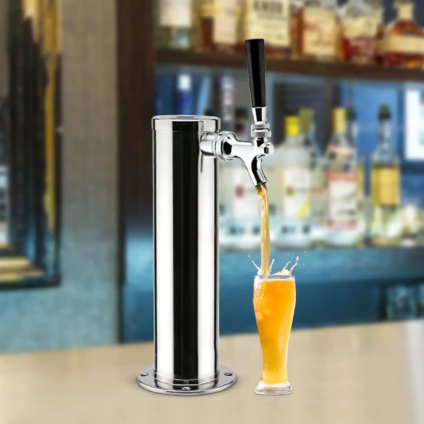Bierturm mit Zapfhahn, Edelstahl-Biersäule, Zapfanlage mit Zapfhahn und Schlauch, Bier-Kegerator zum Trinken, für Party, Bar, Zuhause
