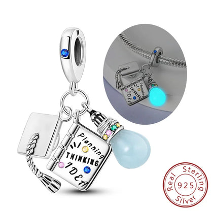 Graduation Series Original Charms Perlen Anhänger 925 Sterling Silber Blumen Kappe Herz Charms für Armband DIY Party Schmuck Geschenk