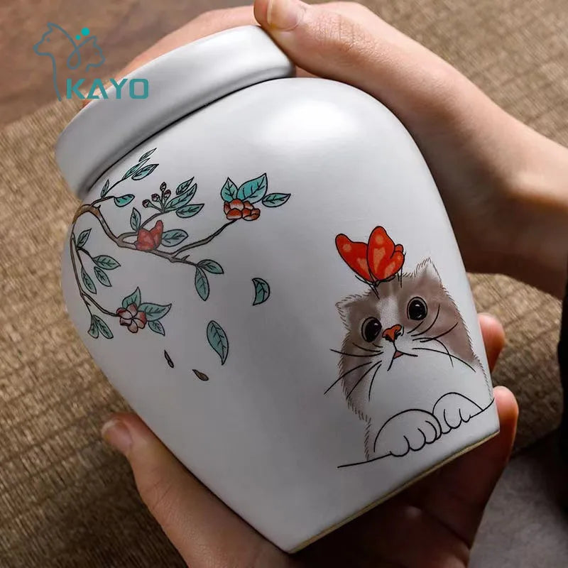500ml Haustier Urne schöne zarte feuchtigkeit beständige Zähne Bart Gedenk sammlung Katze Hund Urne mit Schriften Behälter für Haustier Asche
