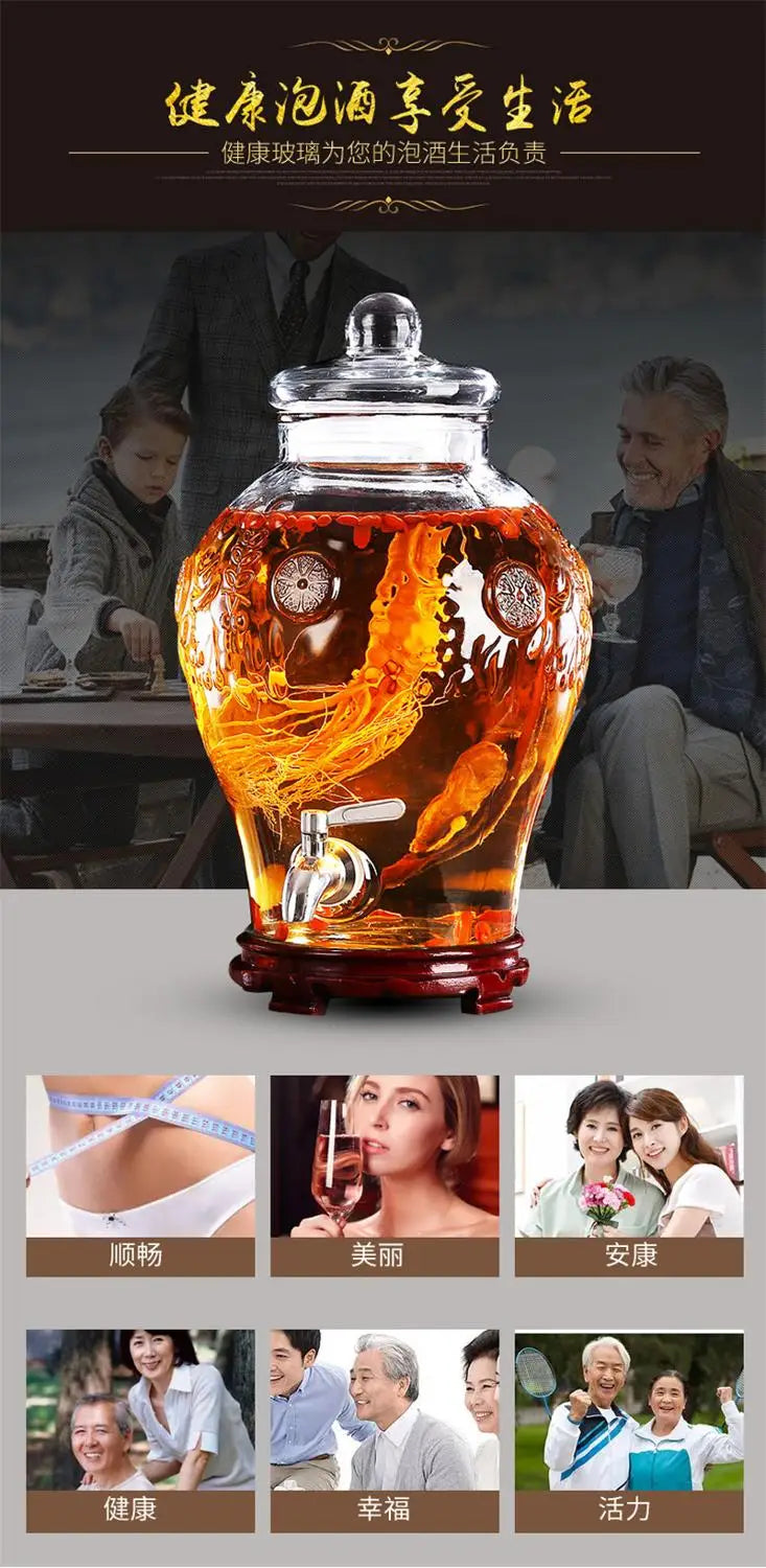 Leere dicke Glas-Enzym-Fass-Weinglas mit Wasserhahn Nicht-Bleiglas Obst traditionelle chinesische Medizin Alkohol flaschen 2,5 l
