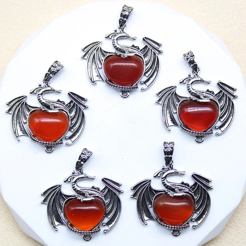 10 Stück bunte Drachen Naturstein Amethyst Quarz Kristall Herz Perle Anhänger für DIY Schmuck Halskette Anhänger Frauen Geschenke