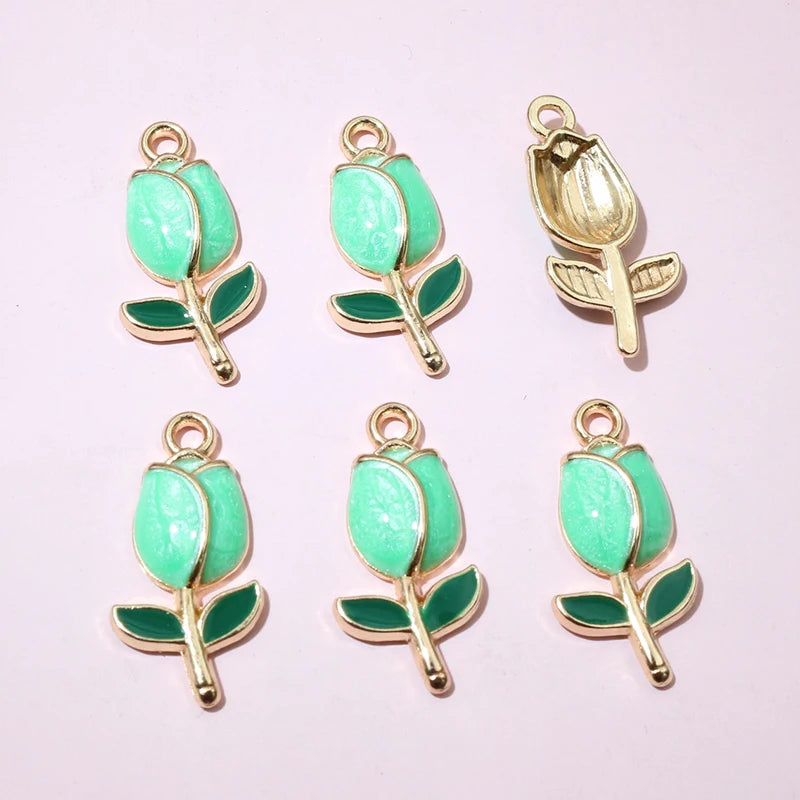 20 Stück 21x10mm Emaille Rose Blumen Anhänger Legierung Metall niedlich Blumen DIY Schmuck Herstellung Zubehör für Halsketten Ohrringe