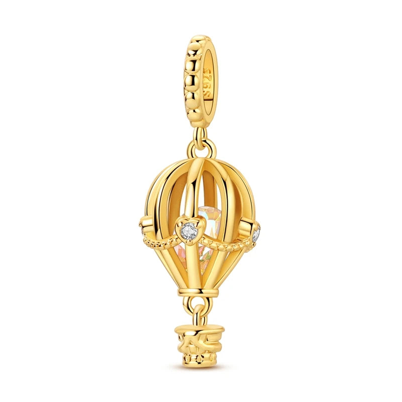 Goldfarbene Charms aus 925er Sterlingsilber, original goldene Sicherheitskette, runder Abstandshalter-Clip-Charm, DIY-Schmuck für Damen, Armband, Geschenk