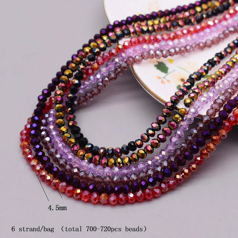4 mm Farbschema, 6 Stränge/Beutel, Rondelle-Kristallglasperlen, facettierte lose Distanzperlen für Schmuckherstellung, Schmuck, DIY-Halskette