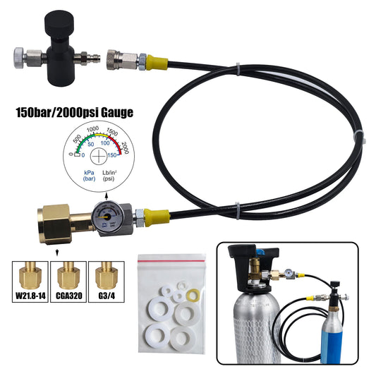 Soda Water Blue Zylinder CO2-Nachfüllstation-Adapter mit 40- oder 100-Zoll-Schlauch-Ein/Aus-Adapter W21,8-14 oder G3/4 oder CGA320-Anschluss
