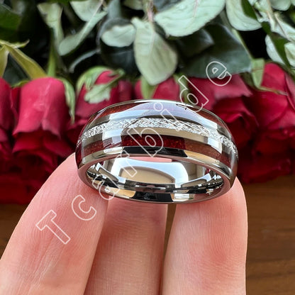 Dropshipping 8MM Männer Frauen Schöne Hochzeit Band Wolfram Rot Opal Ring mit Helle Meteorit Inlay Gewölbt Poliert Komfort Fit