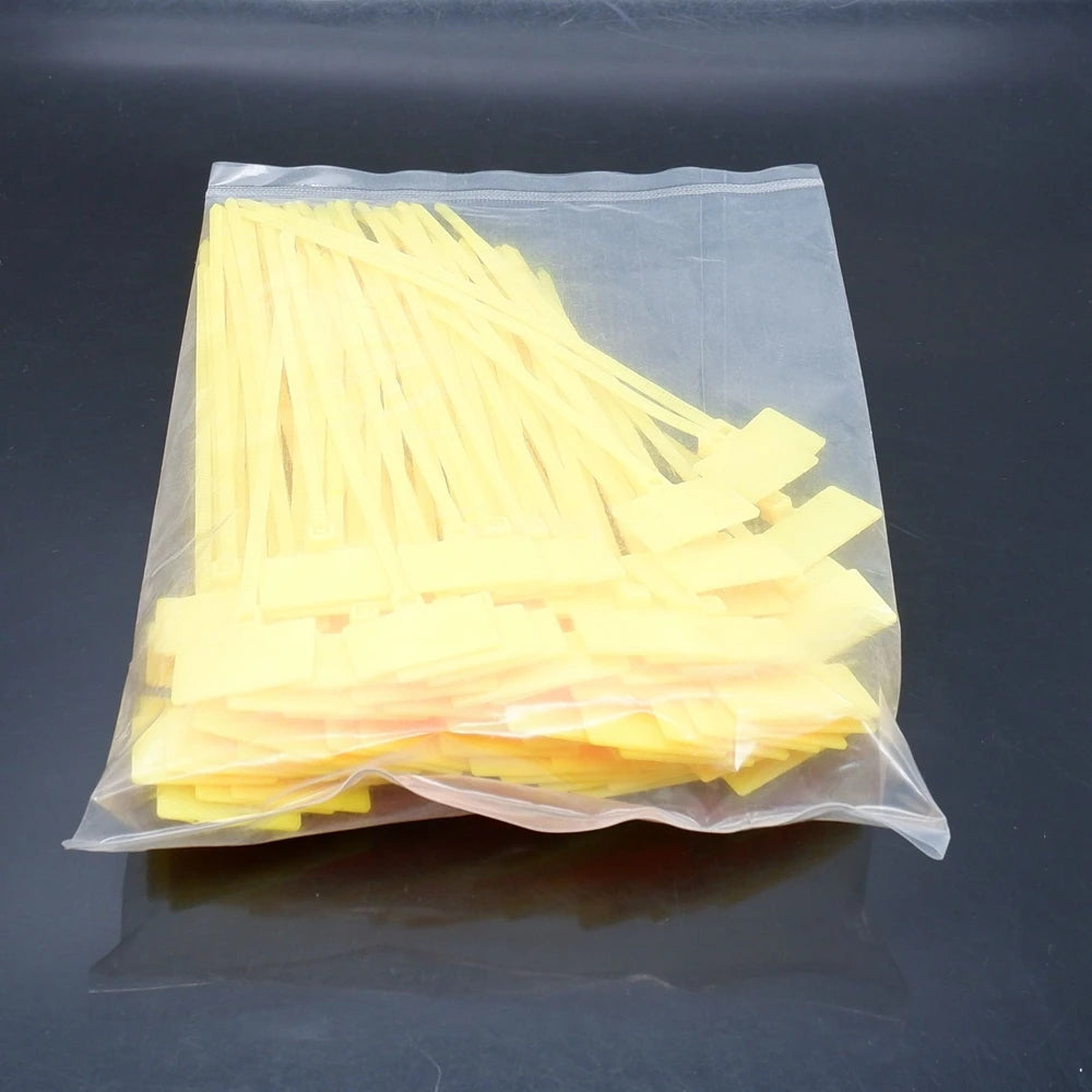 100 Stück Nylon-Kunststoff-Kabelbinder, Etiketten, Schlaufe, selbstsichernde Kabelbinder, Netzwerk-Befestigungsgurte, Marker, Blau, Rot, Grün, Gelb