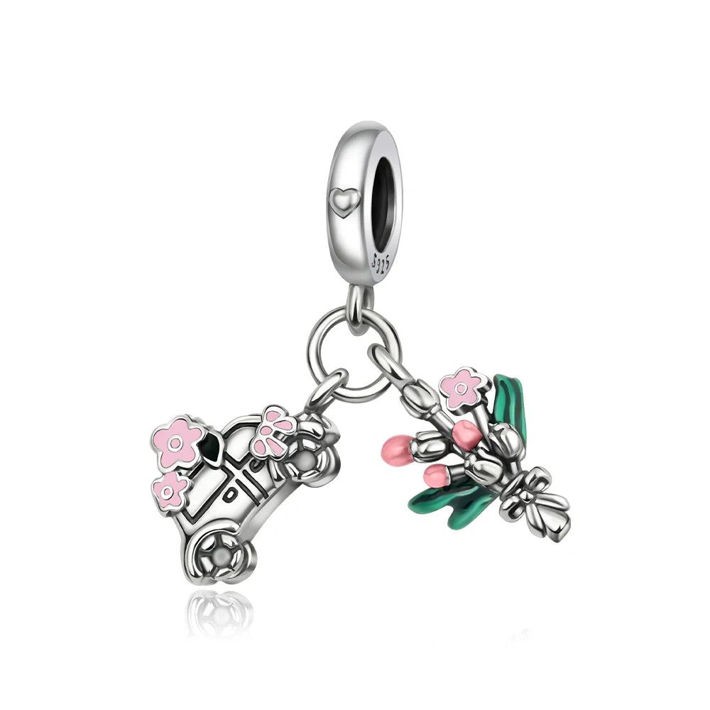 Romantischer 925 Sterling Silber Liebesschlüssel Herz-zu-Herz Charm für DIY Armband Halskette Verlobung Party Geschenke