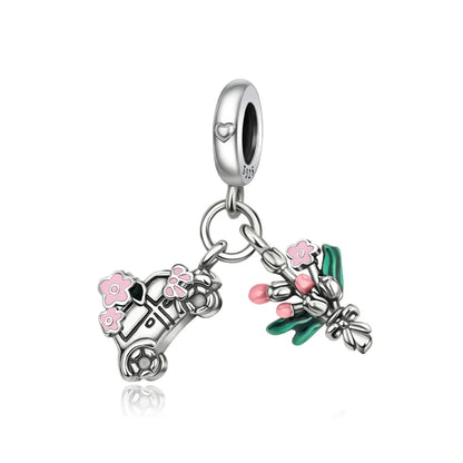 Romantischer 925 Sterling Silber Liebesschlüssel Herz-zu-Herz Charm für DIY Armband Halskette Verlobung Party Geschenke