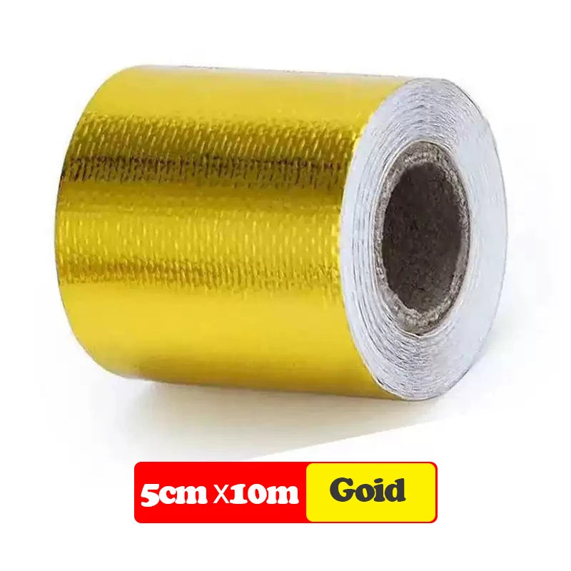 Gold 2-Zoll-Auto-Ansaugsystem, Aluminiumfolie, mit Baumwolle umwickeltes Tuch, reflektierende Thermobarriere, selbstklebende goldene Isolierung aus Baumwolle