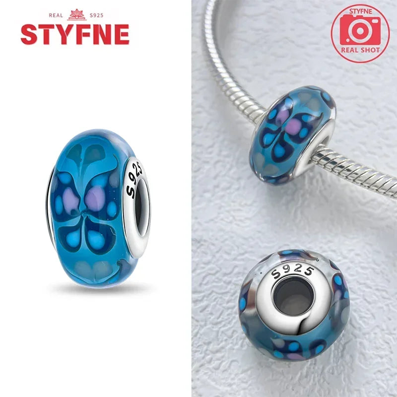 Echtes Sterlingsilber 925, Blumen-Charms, Glas, neue Original-Perle, bunt, Murano, passend für Original-Armbänder, DIY für Frauen, Schmuck, Geschenke