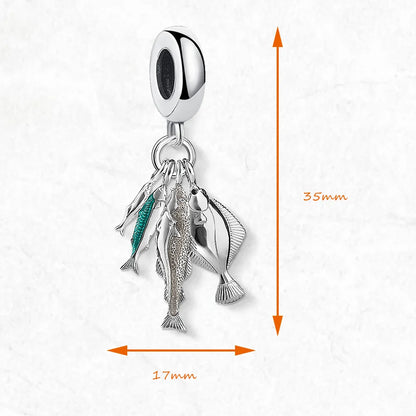 Charm-Anhänger mit Fischen, Frühling, für Herren und Damen, trendig, 925er Sterlingsilber, Schmuck, Accessoires, Glücksgeschenk