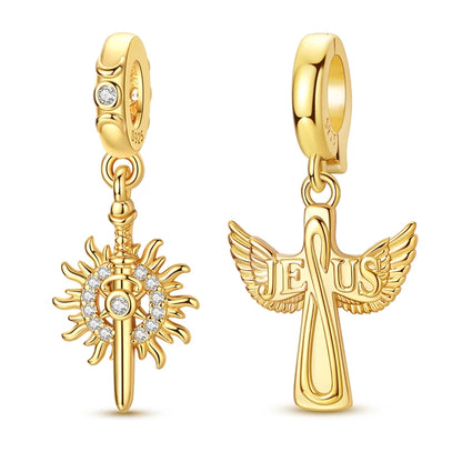 Goldfarbene Charms aus 925er Sterlingsilber, original goldene Sicherheitskette, runder Abstandshalter-Clip-Charm, DIY-Schmuck für Damen, Armband, Geschenk