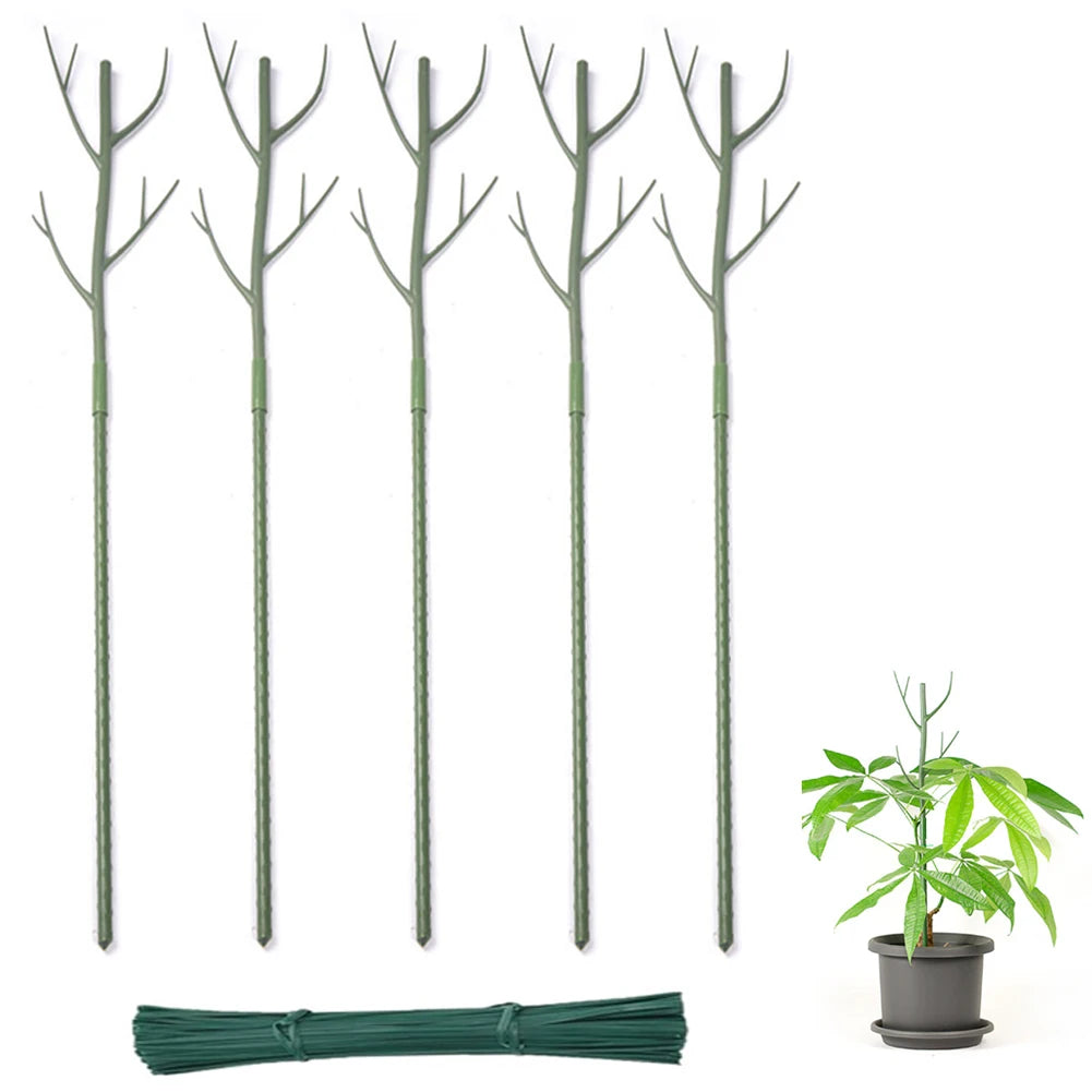 5-teiliges stapelbares Gartenpflanzen-Set mit 25 Kabelbindern, grüne Kunststoffunterstützung für Pflanzen im Innen- und Außenbereich, 70 cm