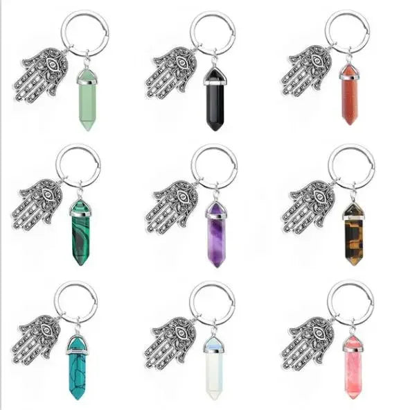 20 stücke Natürliche Raue Rohstein Kristall Quarz Schlüsselbund Frauen Männer Handtasche Hangle Auto Schlüssel Halter Raw Mineral Stein Schlüsselring schmuck