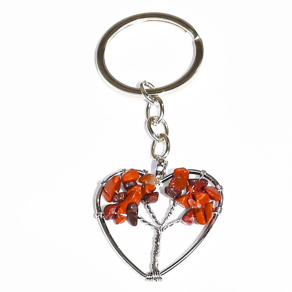 10 stücke Frauen natürlichen Chip Quarz Stein Perle 30mm Herz runden Baum des Lebens Schlüssel anhänger Lanyard Großhandel Schlüssel ringe