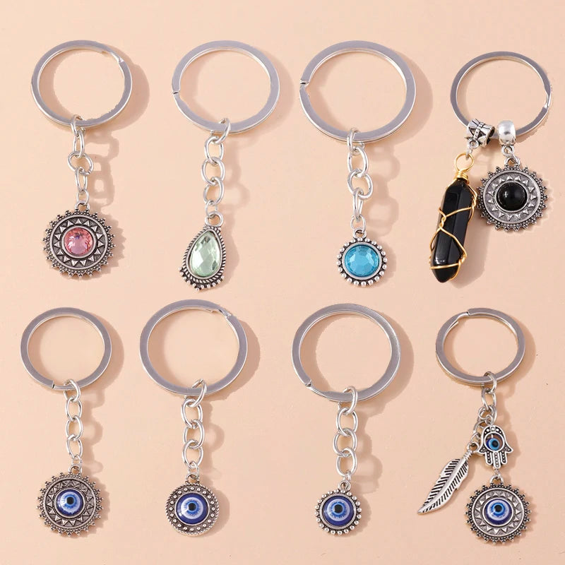 Retro Truthahn Glück bösen Blick Schlüssel bund Edelstein Kristall Schlüssel ring Anhänger für Auto Schlüssel halter Handtasche Dekor DIY Schmuck Geschenke