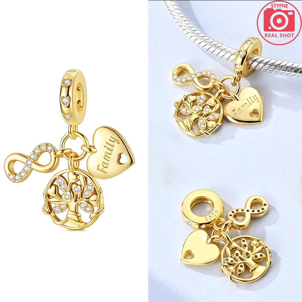 Original funkelnde Charm-Perlen aus 925er-Sterlingsilber, Gold, Rose, heller Stern, Herz, passend für Armbänder, DIY-Jubiläums-Schmuck, Geschenk