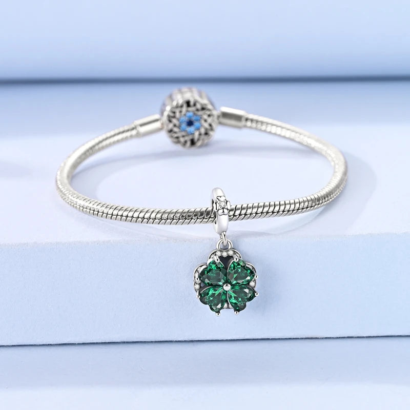 Glücksbringer aus 925er-Sterlingsilber mit vierblättrigem Kleeblatt, Hufeisenkrabbe, Marienkäfer-Zahlen-Charm, passend für DIY-Armbänder, Halsketten, Gesundheit, Glücksgeschenke