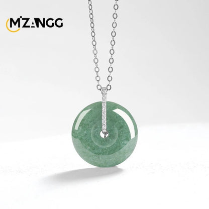 Natürlicher Jadeit A Goods Bean Green Peace Button Anhänger S925 Silber mit Ice Jade Halskette für Männer und Frauen Viel Glück