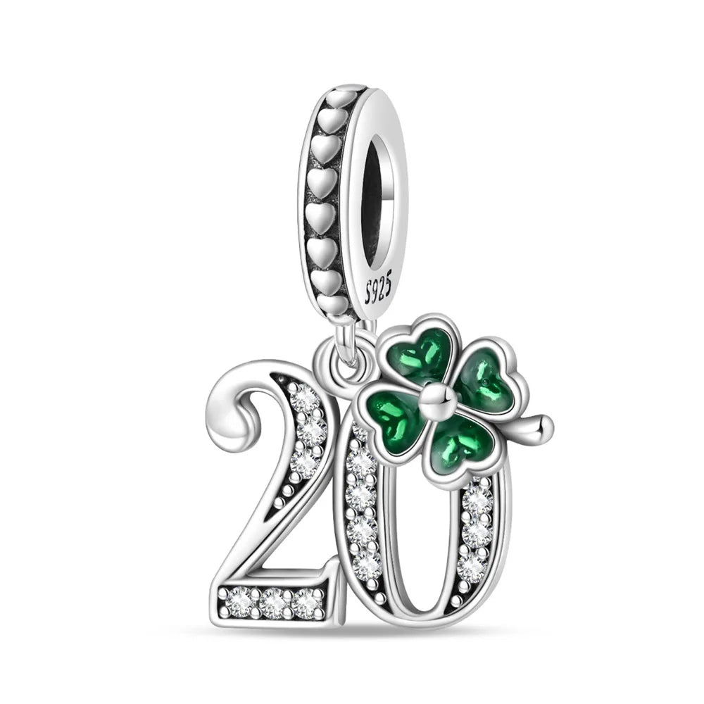 Glücksbringer aus 925er-Sterlingsilber mit vierblättrigem Kleeblatt, Hufeisenkrabbe, Marienkäfer-Zahlen-Charm, passend für DIY-Armbänder, Halsketten, Gesundheit, Glücksgeschenke