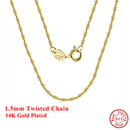 Effie Queen Charm S925 Silber 1,5 mm 14 Karat Gold Twisted Curb Rope Chain Choker Halskette Herren Damen Halskette Einfacher Schmuck SC02