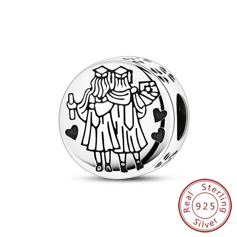 Original-Charms für den Abschluss, Perlen-Anhänger, 925er-Sterlingsilber, Bachelor-Hut, Kappen-Charms, passend für Armbänder, DIY-Zeremonie, Schmuck, Geschenk