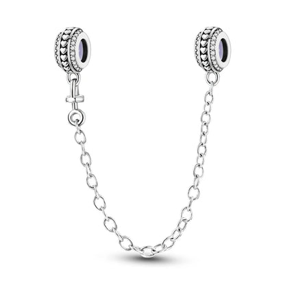 Silber-Charm, 925er-Sterlingsilber, Clip-Charms, Sicherheitsketten-Charm, CZ-Pavé, runde Clip-Perlen, passend für Original-Armbänder, Schmuckherstellung