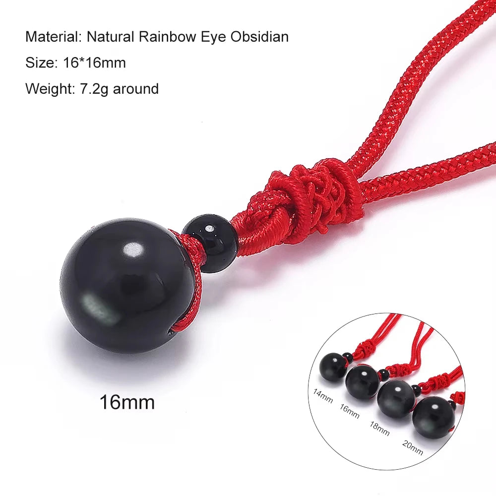 Halsketten und Anhänger aus Naturstein für Damen und Herren, schwarzer Obsidian, Regenbogenaugenperlen, Kugeltransfer, Lucky Love